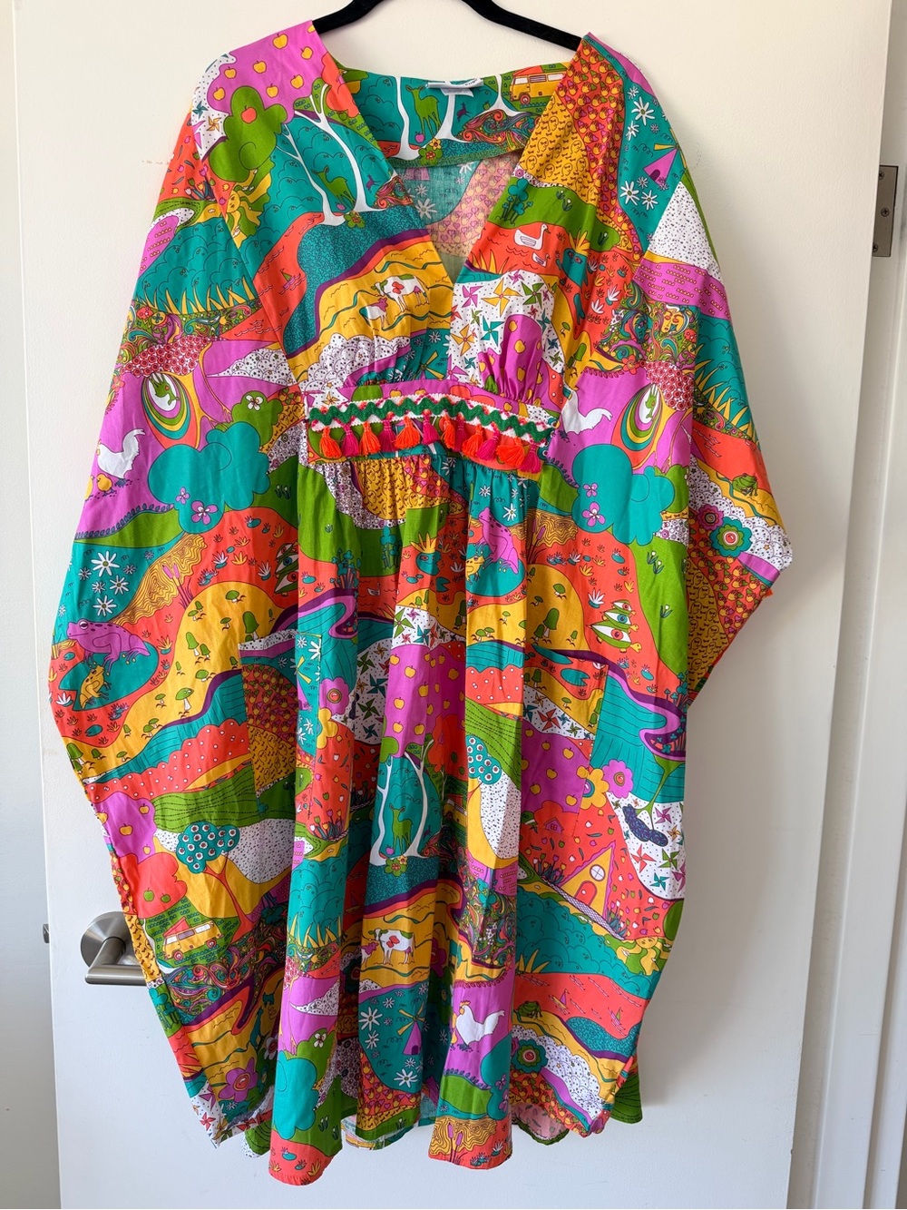 Vibrant Multi-Color V-Neck Midi Dress